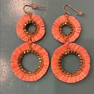 Chic Coral and Gold Double Beaded Circle Hoop Earrings